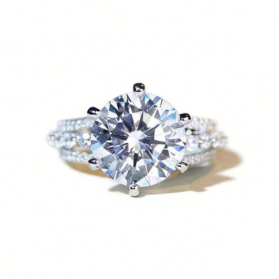 Classic Six-Prong Triple-Row Pavé-Set Ring