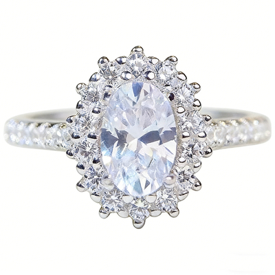 Oval Halo Pavé-Set Diamond Ring