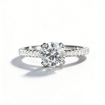 Round Four-Prong Pavé-Set Diamond Ring