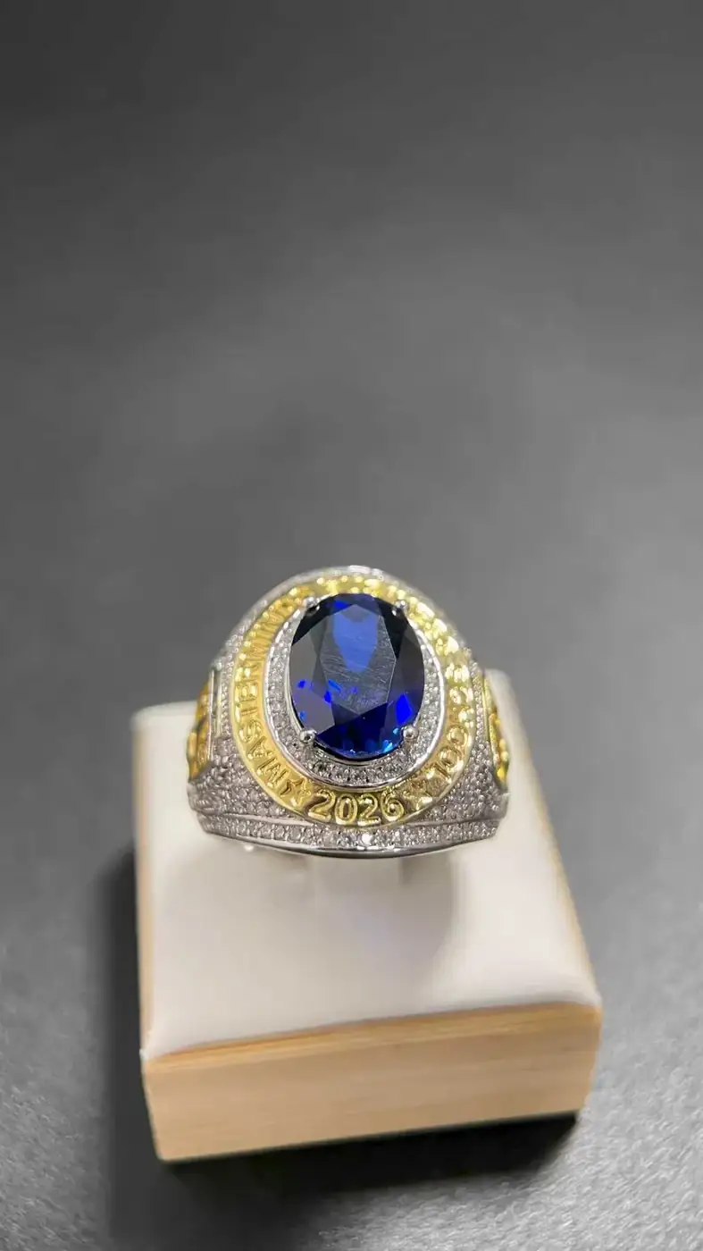 Custom royal blue men's ring made through GARYNOVA private ring customization