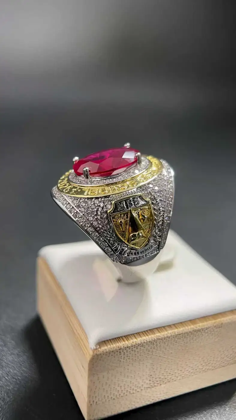 Custom red gemstone men's ring by a Meilong small-batch ring manufacturer